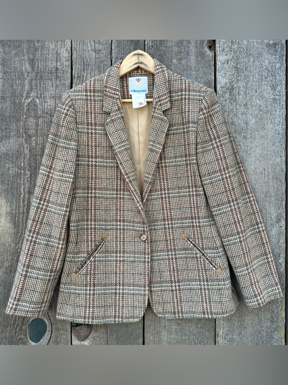 VTG 80s Plaid Wool Blend Preppy Equestrian Style Blazer Union Made S-M